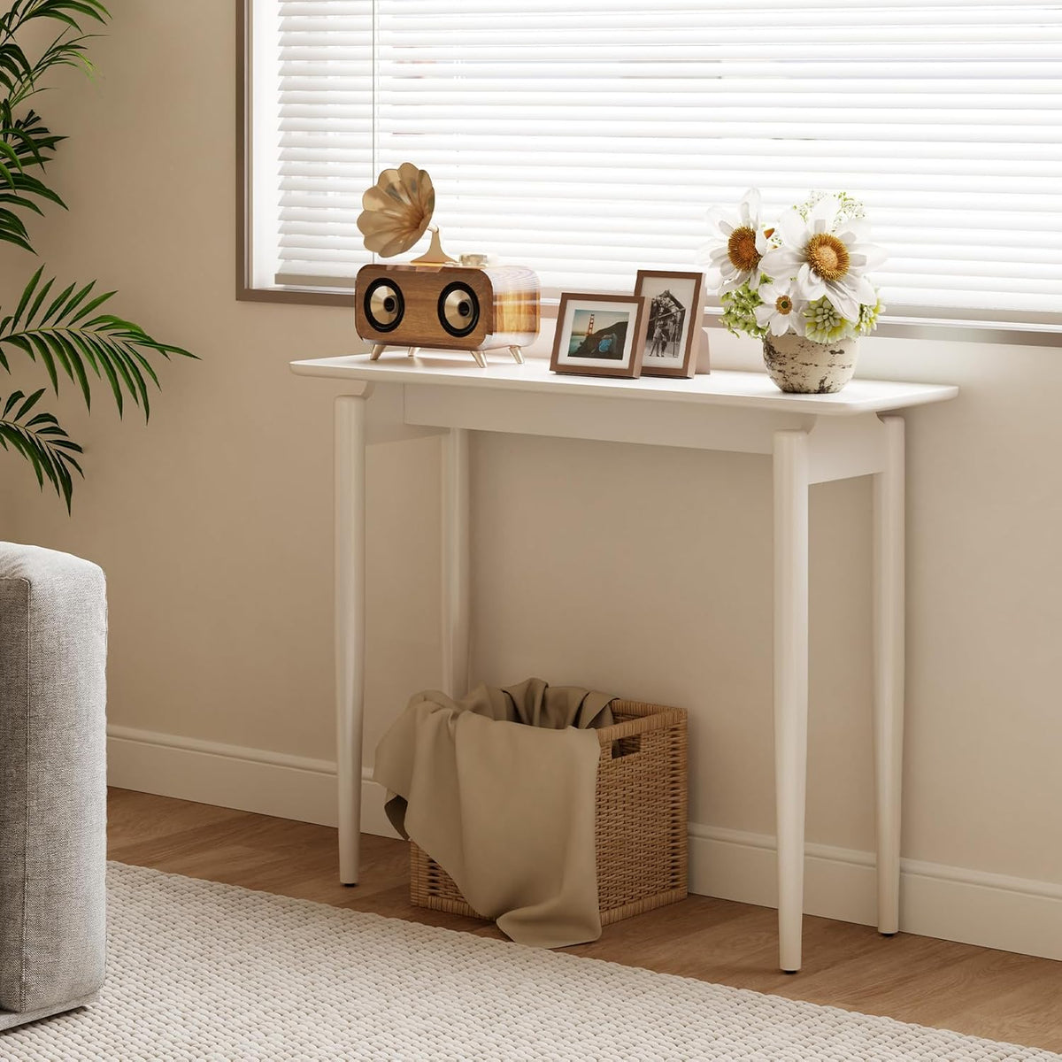 AQIMUELE Wood Console Table White Entryway Table, Thin Console Table, Sofa Tables for Living Room (39.4'')
