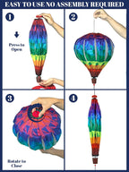 2PCS Giant Rainbow Hot Air Balloon Wind Spinners 14" W x 59" H Large Multicolor Whirligig Wind Spinner Hanging Ornaments for Yard Garden Lawn Outdoor Decorations