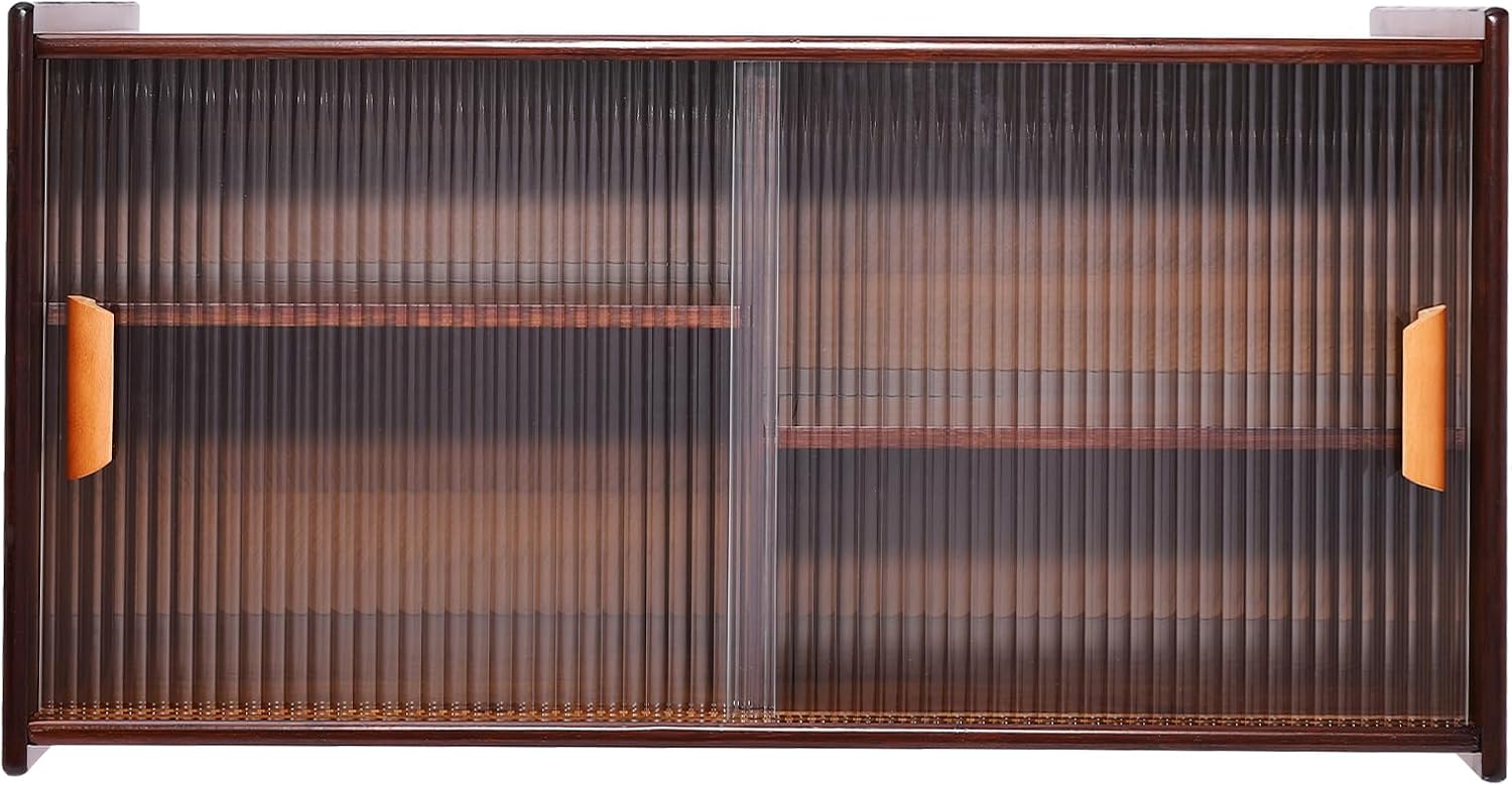 Xuthusman 2 Tier Small Kitchen Pantry Cabinet,30.3in Bamboo Sideboard with Glass Doors Cupboard Food Pantry Cabinet Adjustable Shelves Countertop Storage for Kitchen Dining Room (Walnut)