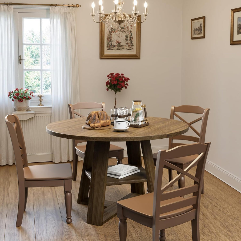Sannwsg 43 Inch Round Dining Table for 4, Circle Kitchen Tables with Wooden Pedestal Base, Round Kitchen Table for Dining Room, Kitchens, Living Room