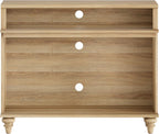 WAMPAT Tall Side Table, Large End Table with 2 Storages for Living Room, Farmhouse TV Stand with Storage Shelf, Oak, 37"