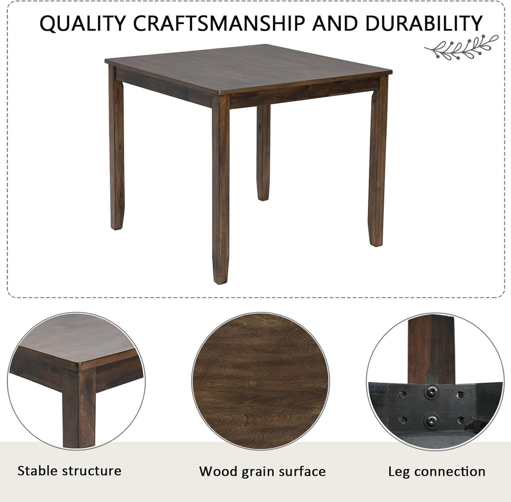 Harper & Bright Designs 5-Piece Dining Table Set with 4 Chairs, 34.5" Square Farmhouse Kitchen Table for Small Spaces, Rustic Walnut Wooden Dining Set for 4 People, Apartment & Dining Room