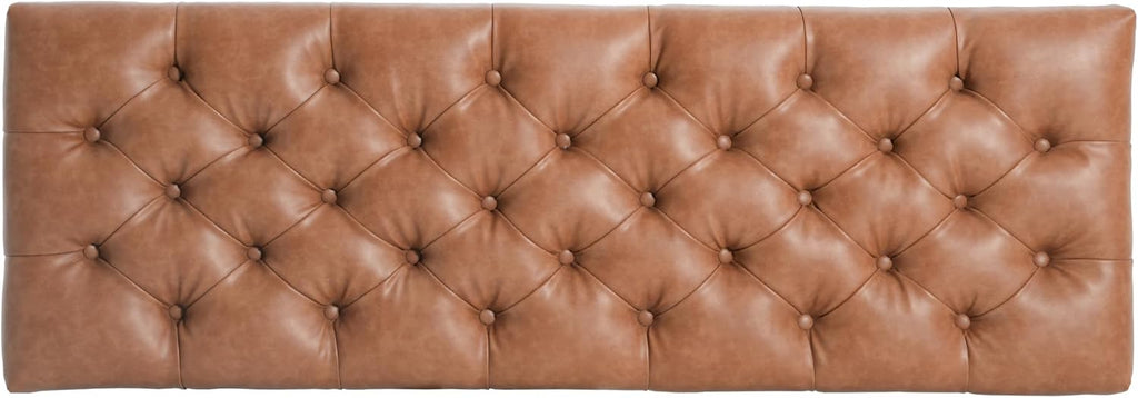 PU Storage Ottoman Bench - Leather Storage Bench End of Bed with Safety Hinges, Tufted Ottoman for Living, Dining Room, Entryway and Hallway, Brown