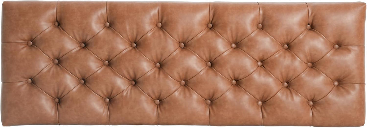 PU Storage Ottoman Bench - Leather Storage Bench End of Bed with Safety Hinges, Tufted Ottoman for Living, Dining Room, Entryway and Hallway, Brown