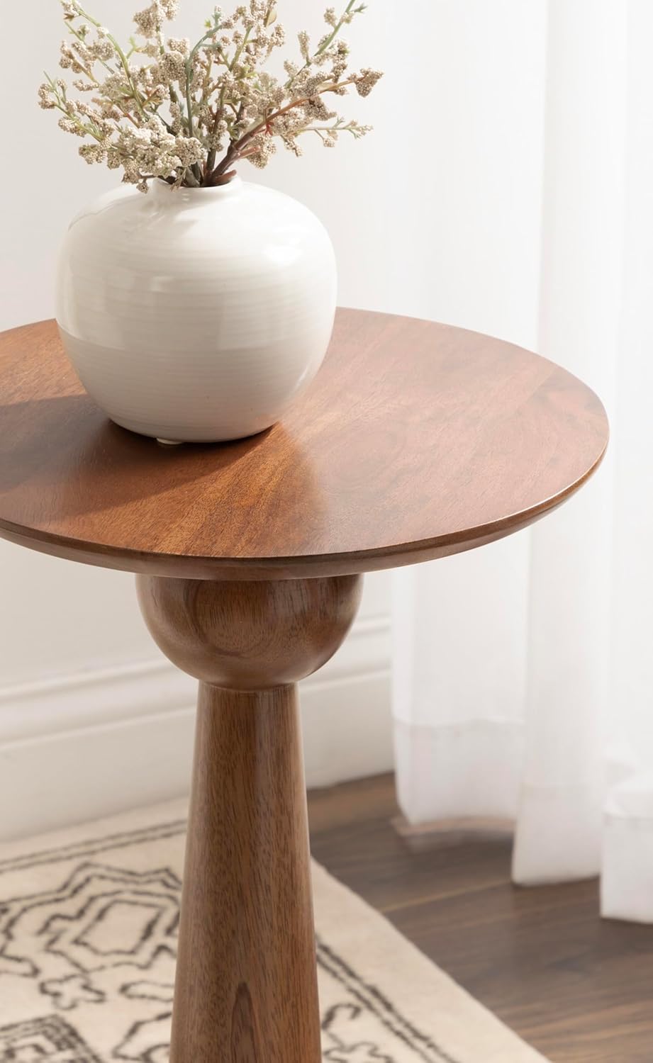 Kate and Laurel Jakob Modern Wooden Round Side Table; 12 x 24; Walnut Brown; Circle Pedestal Table for Use as Bedroom Nightstand; Indoor Plant Stand; or Decorative Living Room Table