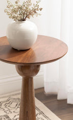 Kate and Laurel Jakob Modern Wooden Round Side Table; 12 x 24; Walnut Brown; Circle Pedestal Table for Use as Bedroom Nightstand; Indoor Plant Stand; or Decorative Living Room Table