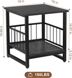 End Table, Industrial Side Table with 2-Tire Storage Shelf, 180LBS Mini Fridge Stand with Adjustable Feet, 18"x18" Wood Night Stand Small Bedside Table with Sturdy Metal Frame for Living Room Bedroom