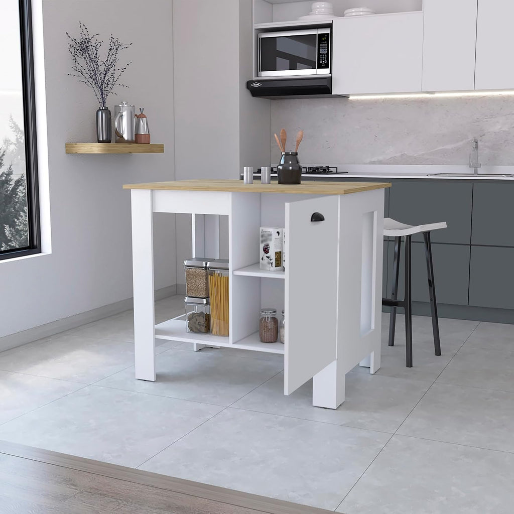Kitchen Island with Single Door and Lower Open Shelf | Includes single door with two interior shelves and open-side shelf for storage