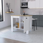 Kitchen Island with Single Door and Lower Open Shelf | Includes single door with two interior shelves and open-side shelf for storage