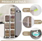 4 Tier Slim Bathroom Storage Cabinet, Foldable and Movable, White | Tools Free, ABS and PET, Magnetic Clear Door, Adjustable Shelves, Lockable Wheels, Water Resistant, For Narrow Space