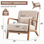 ANJ Mid Century Modern Accent Chairs Set of 2, Single Fabric Lounge Reading Armchair with Solid Wood Frame, Easy Assembly Arm Chairs for Living Room Beige 2