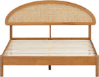 NTC Gem Wooden Bed Frame with Headboard and Natural Rattan, Solid Oak/Rubber Wood Foundation with Silent Slats, 1000 Lb Capacity, Effortless Assembly (Natural Cane - Rustic Oak, Queen)