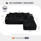 96" Cloud Sectional Couches for Living Room, L Shaped Couch with Deep Seat, Memory Foam Sofa in A Box No Assembly Required, Black