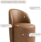 Swivel Barrel Dining Chairs, Faux Leather Upholstered Round Dining Chairs, 360° Swivel Vanity Chair Comfy Armless Accent Makeup Chair for Dining/Living Room Makeup Room, Brown