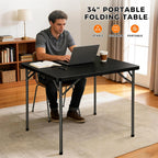 34" Square Folding Table, Portable Folding Card Table with Collapsible Legs & Carrying Handle, Plastic Tables for Camping,Picnic, Office, Party,Black