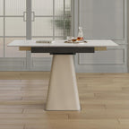 47.2" Retractable Rock Slab Folding Dining Table, Modern Expandable Kitchen Table with Leather-Wrapped Stainless Steel Base, Space Saving Square Dining Table for Small Apartments