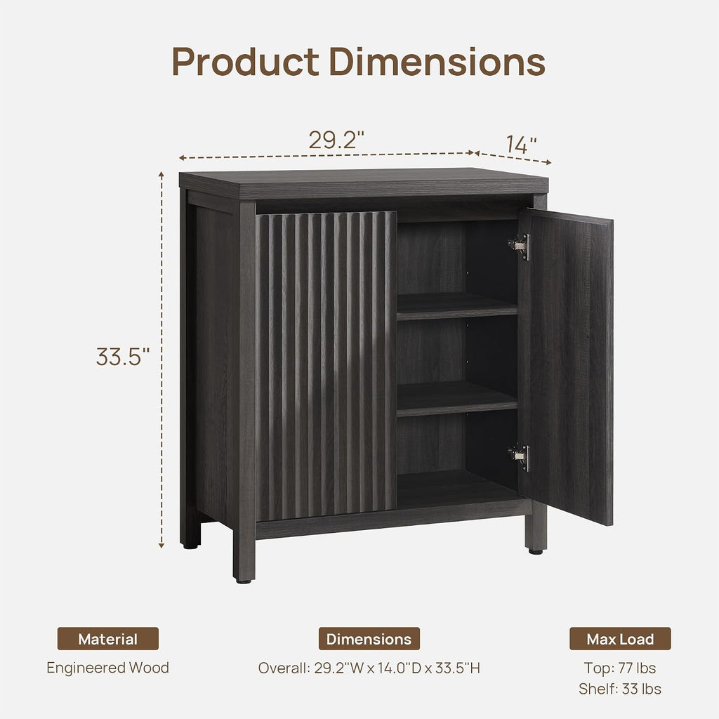 SICOTAS Sideboard Buffet Cabinet with Storage, Fluted Credenza Console Cabinet with Adjustable Shelves, Modern Coffee Bar Storage Cabinet for Kitchen, Living Room, Entryway, Black Oak, 3 PCS