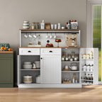 Gyfimoie Sideboard Buffet Cabinet with 2 Drawers, Farmhouse Kitchen Pantry with Adjustable Shelves, Coffee Bar Cupboard Cabinet with 3 Doors for Kitchen, Dining Room (White)
