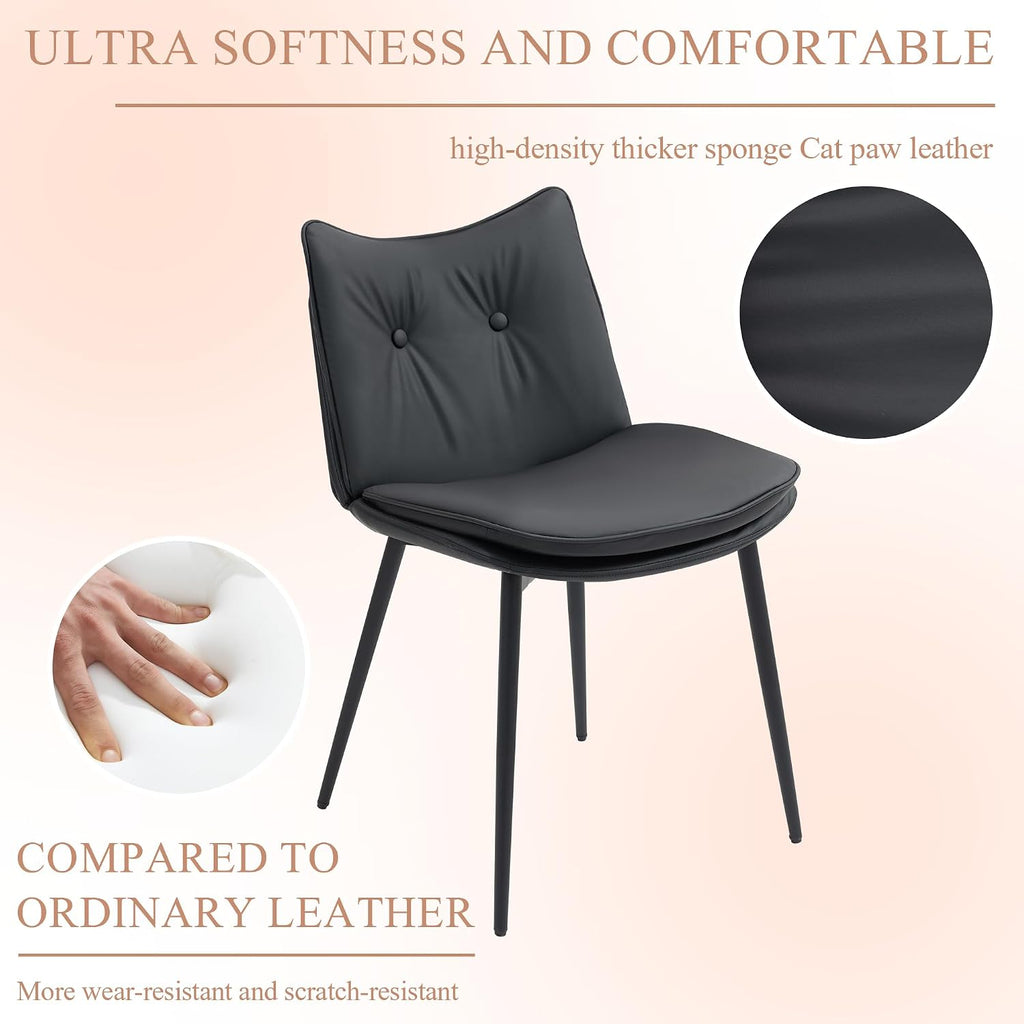 AVAWING Modern Dining Chairs Set of 4, Faux Leather Upholstered Kitchen Chairs with Button Tufted Back and Adjustable Footpads, Armless Accent Chairs for Dining Living Room, Black
