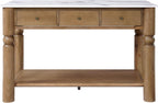 Christopher Knight Home Athen Wooden Kitchen Island with Storage & Marble-Look Tabletop, Island Table for Kitchen, Turned Ball Legs, Storage Cabinet with Drawers + Open Shelf, Walnut + White