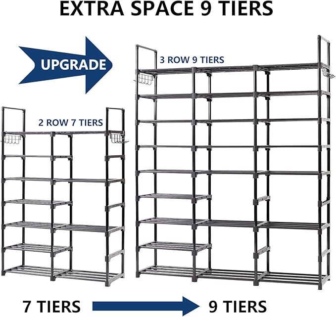 Mavivegue 9-Tier Metal Shoe Rack - Holds 50-55 Pairs, Tall Storage Shelf for Shoes, Boots, Entryway, Closet, Garage
