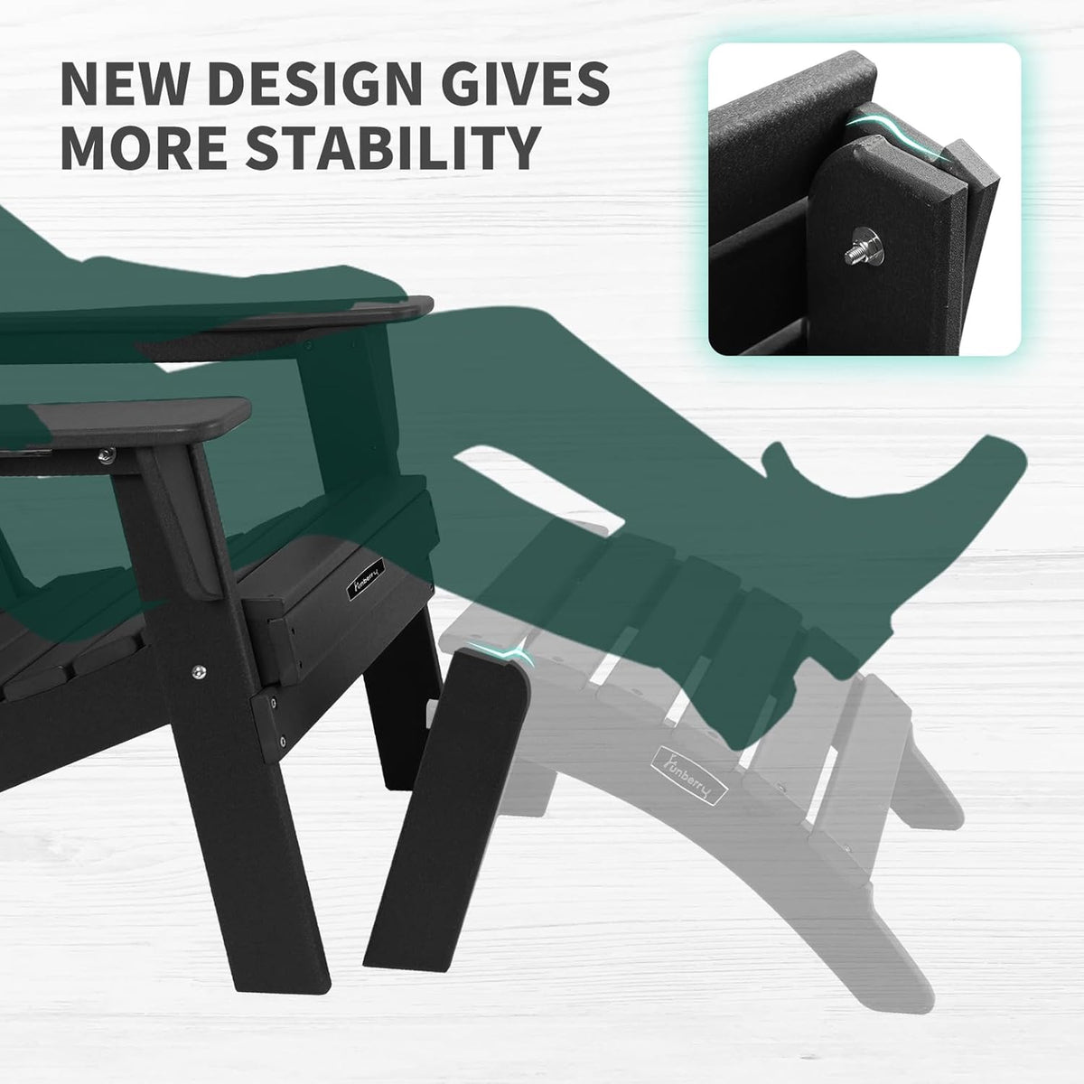 FUNBERRY Folding Adirondack Ottoman Set of 2, HDPE All Weather Outdoor Foot Rest, Easy Storage Patio Footstool, Ottomans and Footstools for Outside