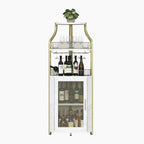 GarveeHome Corner Wine Cabinet with Detachable Wine Rack, 5-Tier Industrial Corner Bar Cabinet with Barn Door and Glass Holder, Farmhouse Buffet Cabinet and Home Bar, Gold