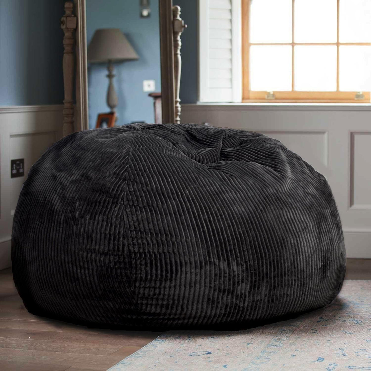 Bean Bag Chair, with Faux Rabbit Fur Cover for Teens and Kids, with Filling Memory Foam Bean Bag Chairs, Soft Faux Fur Fabric, 2.5 feet Round Fluffy Bean Bag Sofa Essential for Reading Games