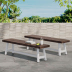 Saiveina Outdoor Carlisle Benches, Sandblasted Dark Brown + White(Set of 2)