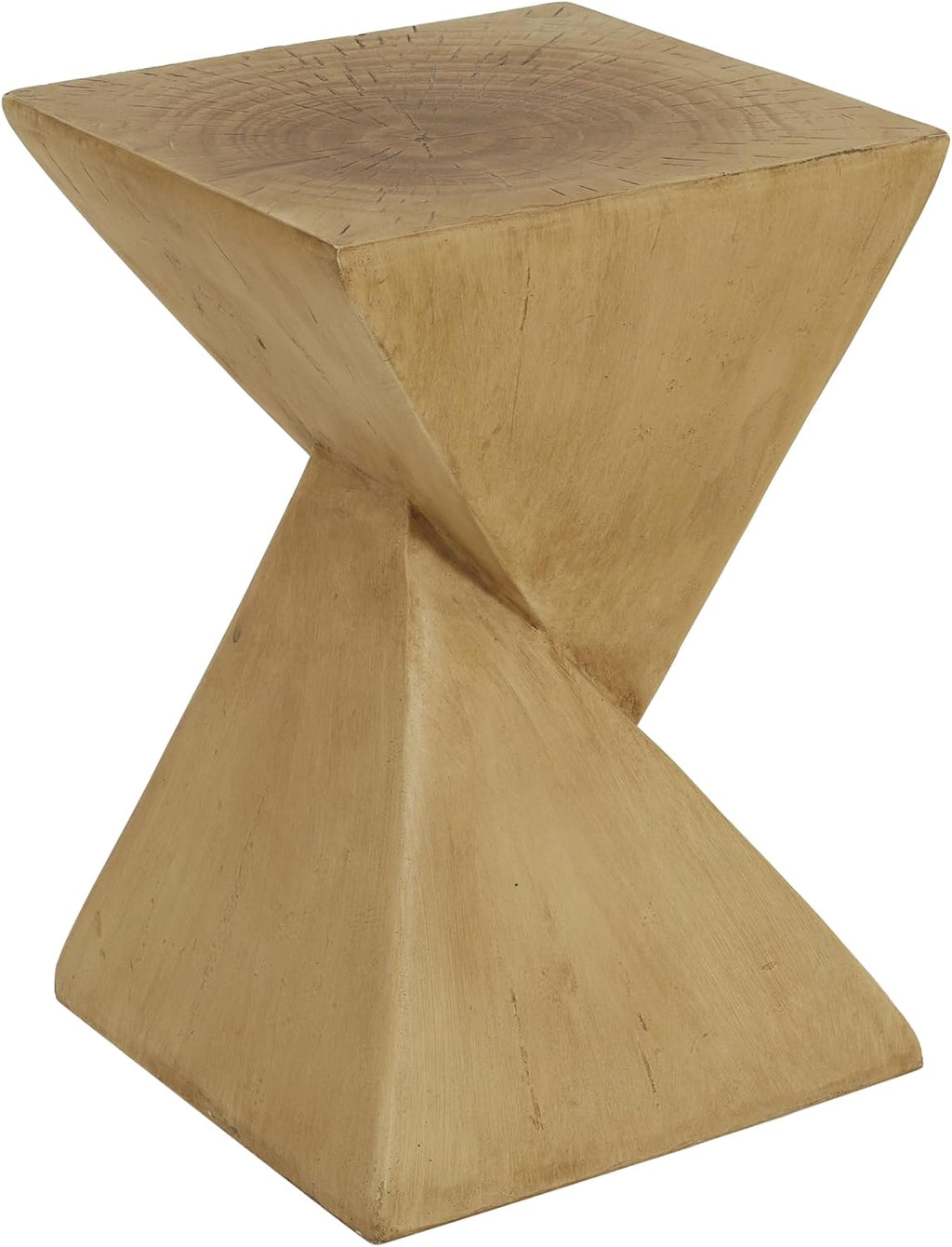Modern Hourglass Side Table, Sculptural End Table for Living Room, Bedroom & Office, Hand-Finished Accent Table with Wood-Like Texture, for Indoor Use, Compact 18 Inch Design,Light Natural