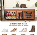 Shoe Bench with Cat Cabinet and Hidden Drawer, 2 Tier Entryway Bench with Storage 43.3 in, Solid Wood Shoe Rack with Cushion for Entryway Hallway Living Room Bedroom (400lbs+)