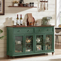 Joaxswe Farmhouse Sideboard Buffet Cabinet with Storage,Adjustable Shelves Console Table,59" Large Credenza with 4 Glass Doors & 2 Drawers,Wood Kitchen Coffee Bar for Dining Room,Living Room,Green