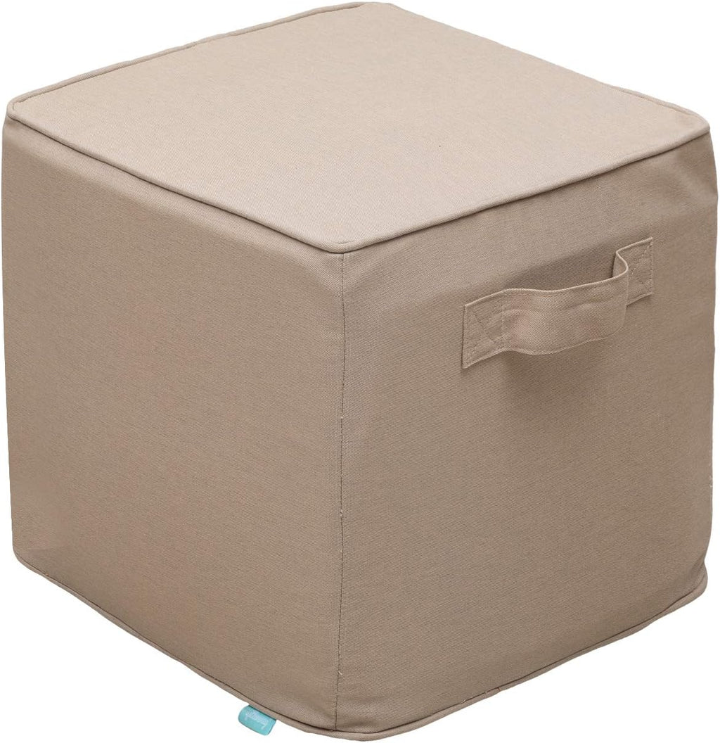 QILLOWAY Inflatable Outdoor Ottoman for Patio, Water Resistant Pouf Cube 16", Inflatable Foot Rest, Outdoor Footstool for Poolside, Garden,Camping, Sand,Beige,Camel