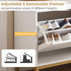 Giantex Shoe Storage Bench with 2 Flip Drawers, 39.5" W Entryway Bench with Storage, Adjustable Shelves, Modern Shoe Cabinet for Entry Way, Hallway, Foyer, Living Room, White & Gold