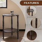 Accent Wood End Table, 2-Tier Round Bedside Table, Natural Side Table Nightstand for Family, Bedroom, Living Room, Handcrafted Finish, Walnut