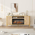 Fluted Fireplace TV Stand Up to 80" TVs, Modern Entertainment Center with 30" Electric Fireplace, Luxury Media Console with Adjustable Shelves for Living Room, Nature Oak