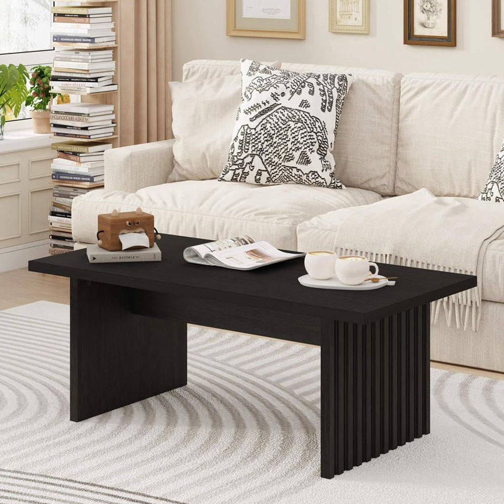 BON AUGURE Black Coffee Table, 43 Inch Modern Coffee Tables for Living Room, Wooden Center Table, Living Room Tables for Home, Office (Black Oak)