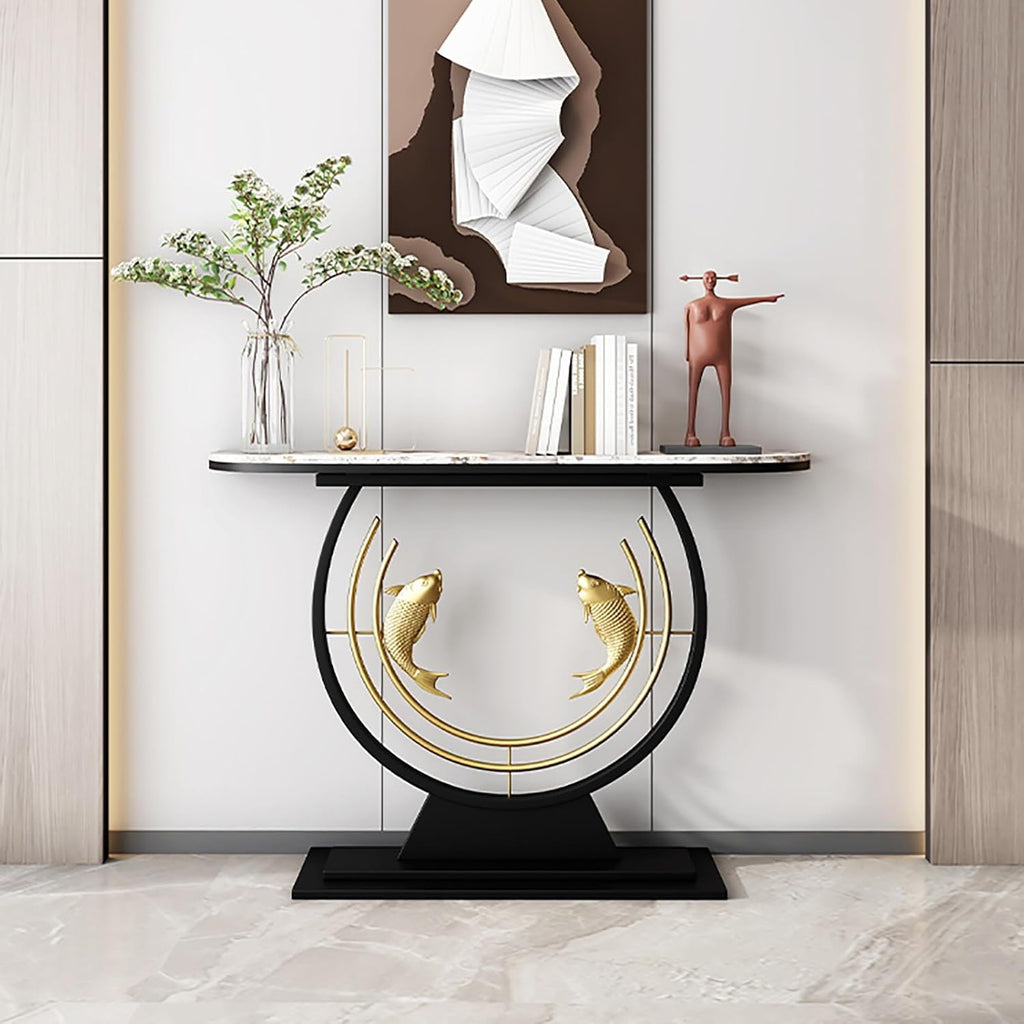 Narrow Long Entryway Accent Table with Marble Tabletop,Modern Console Table with Geometric Metal Legs,with Geometric Metal Frame,for Corridor/Entrance/Living Room/Bedroom(B,100cm/39.4in)