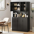 ONBRILL 71" Tall Kitchen Pantry Storage Cabinet, Kitchen Hutch, Black | Modern Food Pantry with Microwave Stand & Door Shelf, Freestanding pantry with 6 Door & Adjustable Shelves for Dining Room