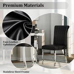ACEDÉCOR Modern Dining Chairs Set of 6, Black Leather Dining Room Chairs with Silver Stainless Steel Legs, Upholstered Chairs with High Back and Metal Chrome Legs for Kitchen/Living Room/Restaurant
