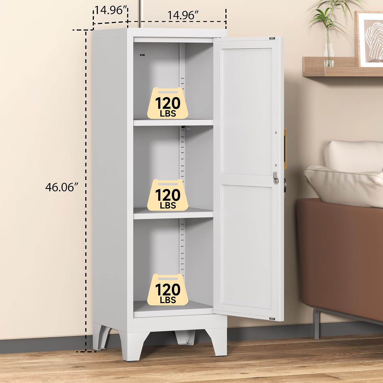 Coolsun 46" H Metal Pantry Cabinet, Metal Storage Locker with Door and 2 Adjustable Shelves, Food Pantry Cabinet for Living Room, Dining Room, Home Office