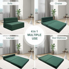 Folding Sofa Bed, Fold Out Couch Memory Foam Sleeper Chair with 2 Pillows | Queen Size Futon Couch Guest Convertible Chair Bed, Comfy Floor Sofa Lounge Washable Cover, Dark Green