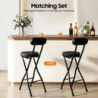 2PCS Folding Bar Stool with Backrest,25.6 in Tall Cushioned Leather Padded Portable Stools,Collapsible Counter Height Chairs for Restaurant Bar (Black)
