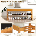 Giantex Shoe Rack Bench with Storage, Rubberwood Entryway Bench with Linen Seat Cushion, Flip-Open Storage, 2-Tier Modern Shoe Rack Organizer for Entryway, Living Room, Bedroom (Beige)