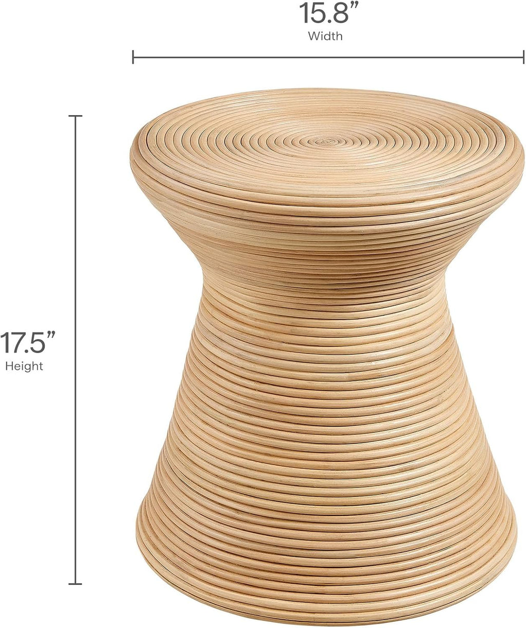 Modway Tavi Natural Rattan Hourglass Round Side Table in Natural – 16 Inch Small Accent End Table for Living Rooms, Bedrooms, or Covered Patios