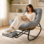 Oversized Rocking Chair with Zero-Gravity Foot Rest & Ottoman, Comfy Lounge Chair for Patio, Porch, Balcony, Indoor Reading Nook, Big Cozy Chaise Chair for Outdoor & Home Use, Grey