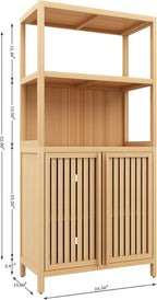Tall Pantry Storage Cabinet, Bookcase Display Cabinet with Rattan Doors and Shelves, Food Pantry Storage Cabinet for Living Room, Dining Room, Kitchen (Neutral)