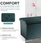 oakvivo Folding Storage Ottoman Bench, Leather Foot Rest Stools with Rivet Design, 15" D x 30" W x 15" H, Ottoman with Storage End of Bed Bench Footstool for Living Room Bedroom, Load 330 lb, Green
