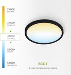 ASD LED 9" Round Flush Mount Ceiling Light Fixture, Low Profile Surface Lighting | 5CCT, Dimmable, Ultra-Thin, ETL Listed | 18W 1660LM 2700-6000K 120V | Kitchen, Bedroom, Hallway Lamp | Black, 12 Pack