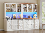 SEDETA 2 Drawer File Cabinet with Power Strip, 41” Farmhouse Filing Cabinet fits Legal, Letter, A4 Size Files for Home Office, Printer Stand with Storage Shelf, Bar Door and LED Lights, White